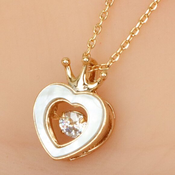 Crowned Heart Rose Gold Necklace with White Enamel, XPNL0232 - Picture 1 of 13
